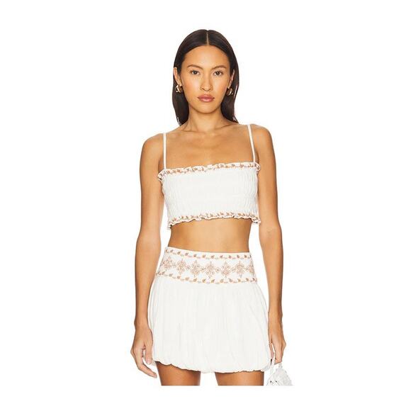 Rococo Sand Smocking White Gauze Embroidered Two Piece Set Bubble Skirt S/M - Picture 1 of 5